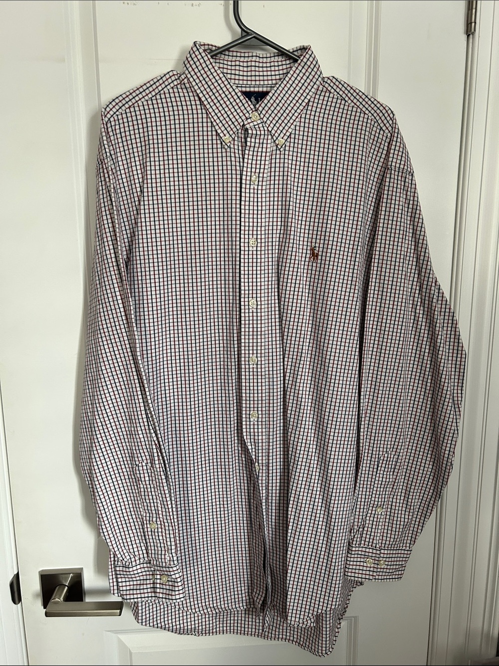 Polo by Ralph Lauren White Button-Down Shirt with Red & Blue Check Size 16 L-XL